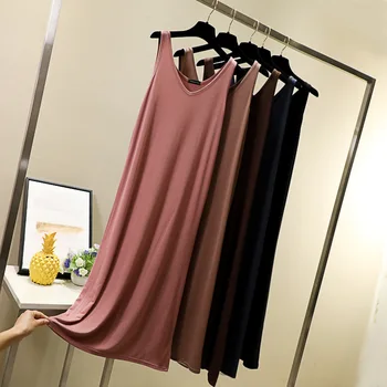 Stil nou de bază bretele rochie de Vara doamnelor mult timp în plus dimensiune culoare solidă slim rochie W9123