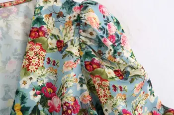 Noi femeile vintage V gâtului cutat puff maneca casual bluza tricou doamnelor flori de imprimare bluze chic roupas femininas topuri LS6914