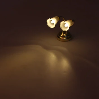 2 Buc 1:12 casă de Păpuși în Miniatură Mini LED Dublu Condus Lampă de Perete de Lumină de Aur & Alb