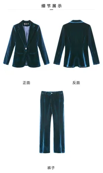 Violet/verde/albastru catifea aur femei mici costum de toamna si de iarna noi profesionist de moda temperament decora costum din două piese