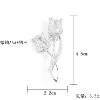 Bilincolor moda cz deschide setare doulbe floare de lalea pentru femei broșe