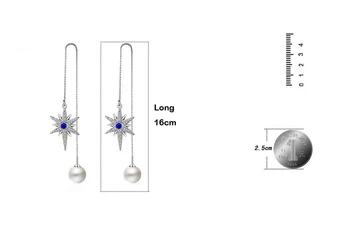 RUOYE Trendy Perle Artificiale Dangler Cercel Steaua lui David Timp de Cristal Picătură Cercel Pentru Femei Doamnelor Bijuterii
