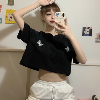 Tricouri Femei Culturilor Sus Detașabil cu Maneci Lungi Imprimate Vrac de Vară de Moda Harajuku Stil coreean de sex Feminin Femei Streetwear Topuri