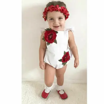 Copil copil Copil Fete Dulci 3D Broderie Flori Salopeta fără Mâneci Sunsuit Costume de Haine Costum