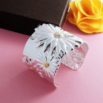 Boem de sex feminin argint 925 brățară largă argint masiv deschiderea design flori doamnelor populare bijuterii accesorii femei