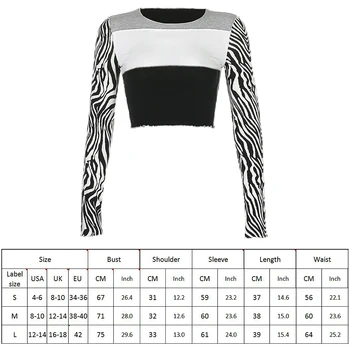 E-Fata Y2k Topuri Tricouri Zebra Print Mozaic Lung Mâneci Gotic Epocă Harajuku Estetice Crop-Tops Streetwear Haine De Toamna
