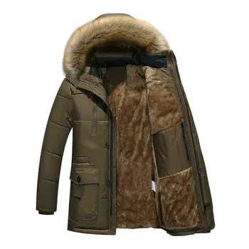 Gros Cald Iarna Hanorac Bărbați Fleece Gluga de Blană Barbati Jacheta de Iarna Haina Militar Cargo Mediu-lung Palton Barbati