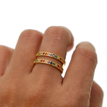 Farmecul de Aur moda bijuterii fine dublu linia a doua parte a deschide mai multe curcubeu cubic zirconia Boho comun inele colorate NE# 678