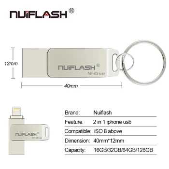 Nuiflash Usb Flash Drive 8GB 16GB 32GB 64GB 128GB Pen drive de stocare memory stick Pentru iphone 8 7 6 Plus 6s Plus 5S ipad Pendrive