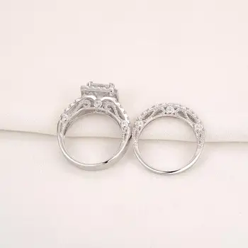 Wuziwen 2 Buc Argint 925 Inele de Nunta Pentru Femei Princess Cut AAA Zircon Inel de Logodnă de Mireasa Set Bijuterii Clasice
