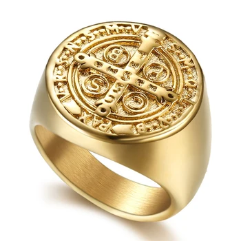 HIP-Hop Rock Biblia Cross Ring Bling de Culoare de Aur de Titan din Oțel Inoxidabil Inele Rotunde pentru Bărbați Bijuterii 7-13