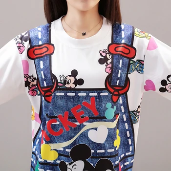 Primavara-Vara Desene animate Disney Mickey Mouse T-shirt Femei Plus Dimensiune coreean Harajuku Curea Rochie de Imprimare Fals Două Piese de Moda de Top