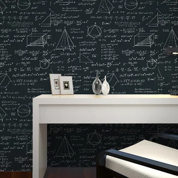 Tablă geometrie formula matematica personalitate tapet camera copiilor cafe, sala de mese tema tapet Alb-Negru Tapet