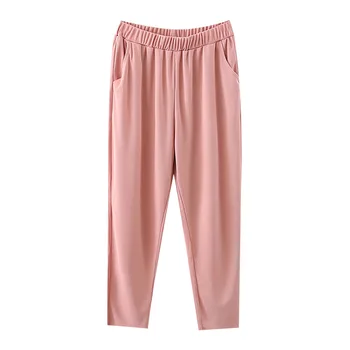 Noi 2021 Coreea de vara plus dimensiune creion lungime pantaloni pentru femei mare slim casual bumbac elastic pantaloni roz, negru, 3XL 4XL 5XL 6XL