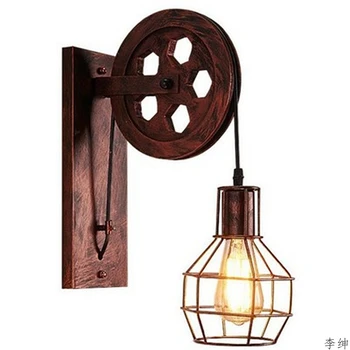 Vintage Stil Industrial LED lumini de perete Mansarda Retro Scripete Lampă de Perete de Fier Felinare Suspensie Decor iluminat dormitor lumina