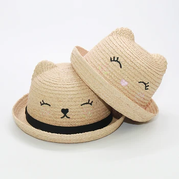 Nouă copii de vară, pălării de soare cu urechea rafie copii plaja pălărie drăguț Părinte-copil parasolar capace 52cm,57cm en-gros