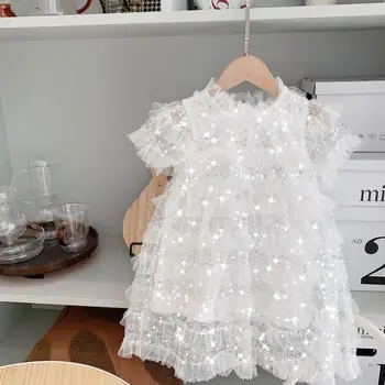 De Vară 2020 New Sosire Copil Fete de Moda Alb Printesa Rochie de dantelă Tort Copii Rochii Pentru Fete paiete copii rochie de 1-6 Ani