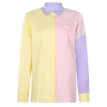 SIDDONS Femei Bluze Guler de Turn-down Toamna Tricouri Femei Supradimensionat Vintage Bluza Mozaic Violet Camasa Buton-Up Topuri Casual