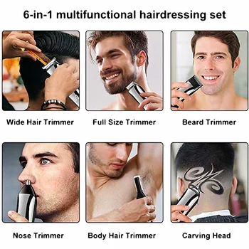 Beard Trimmer pentru Bărbați Impermeabil Tuns Corp Nas Părul Tuns fără Fir Trimmer 6 in 1 Grooming Kit