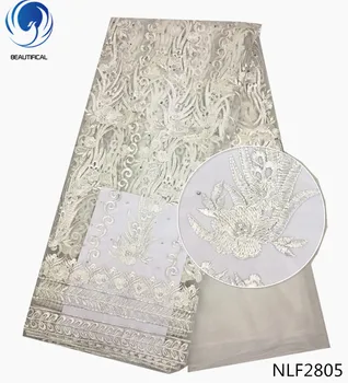 BEAUTIFICAL africane țesături dantelă de Moda broderie margele net dantela tesatura cu stoens New sosire tul dantela pentru rochie NLF28