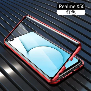 De lux Magnetic de Adsorbție Fip Caz Pentru Realme X50 5G Cadru Metalic Dublu Capac Sticla 9PureView Caz de Protecție Telefon