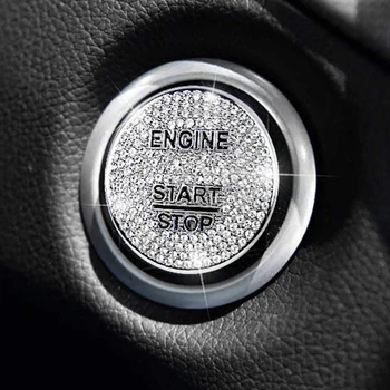 Bling Auto Start Motor Cu Aprindere Prin Buton De Cristal De Argint Autocolant