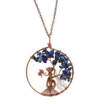 Cupru Placat cu Folie de Sârmă Rose Cuarț Roz Pandantiv Tree of Life Colier Lapis Lazuli Uzina de Bijuterii