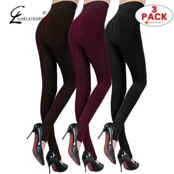 CHRLEISURE 3-Pack Jambiere Calde de Iarnă pentru Femei Pantaloni cu Talie Înaltă Gros de Catifea Leggins Slab Legging Solid Pantaloni femei S-XL