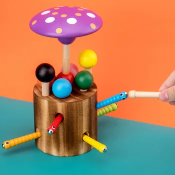 3D Puzzle Copii Jucarii din Lemn Copilarie Jucarii Educative Prinde Worm Joc de Culoare Cognitive Ciuperci Apucând Capacitatea de amuzant