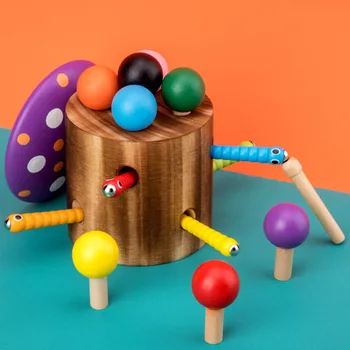 3D Puzzle Copii Jucarii din Lemn Copilarie Jucarii Educative Prinde Worm Joc de Culoare Cognitive Ciuperci Apucând Capacitatea de amuzant