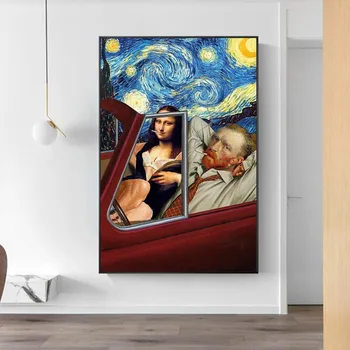 Mona Lisa de Conducere și Amuzant Arta lui Van Gogh Canvas Postere Abstracte Nefumători Picturi in Ulei pe Panza Imagini de Perete Home Decor de Perete