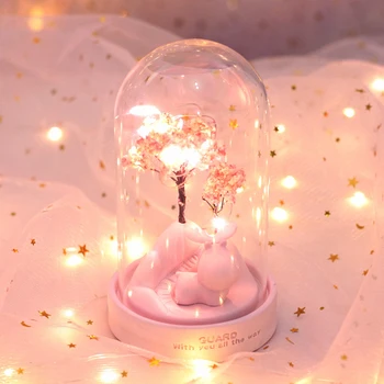 LED-uri de Desene animate Rășină Lumina de Noapte Guardian Cerb Sakura floare Stea lampa de Dormitor Romantic Decor Boy Fata de Copii Ziua de nastere Cadou de Crăciun