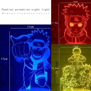 Cele mai noi 3D LED Lumini de Noapte Naruto Sasuke Itachi Acțiune Figura 7 Culori Atinge Iluzie Optică Lămpi de Masă Decor Acasă Model
