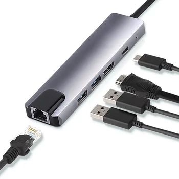 5-in-1 USB 3.0 Type-C Hub Pentru Adaptor 4K Thunderbolt 3 C Hub USB Cu Hub RJ45 TF SD Cititor Slot PD Pentru Notebook