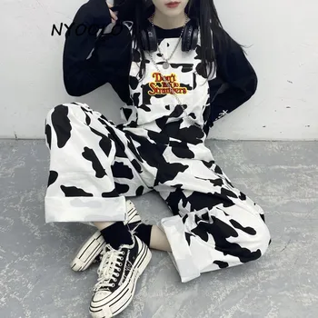 NYOOLO Harajuku Streetwear hip hop vaca model carouri salopete femei Casual pierde buzunare mari fără Mâneci Salopeta fete tinuta