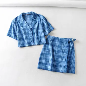 De Vară 2020 femei topuri si bluze femei bluza vintage femei culturilor sus albastru, tricouri carouri butonul de sus harajuku streetwear
