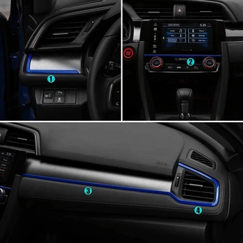 4buc Console Center Panoul de Autocolante de Bord Ornamente Benzi Interioare Decalcomanii pentru a 10-Gen Honda Civic 2019 2018 2017 2016