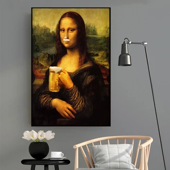 Amuzant Mona Lisa Bea Bere Panza Picturi Celebre Postere si Printuri de Arta de Perete Modular Imaginile pentru Camera de zi Decor Acasă