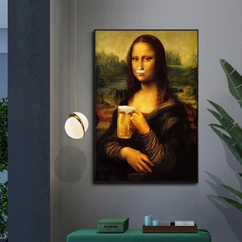 Amuzant Mona Lisa Bea Bere Panza Picturi Celebre Postere si Printuri de Arta de Perete Modular Imaginile pentru Camera de zi Decor Acasă