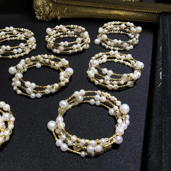 ANI de 14K Rola Aur Galben de Perla Brățară de Formă Rotundă Pearl Moda Bijuterii Naturale de apă Dulce Pearl Alb Bratara pentru Femei Cadouri