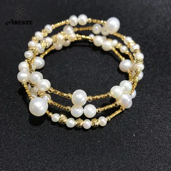 ANI de 14K Rola Aur Galben de Perla Brățară de Formă Rotundă Pearl Moda Bijuterii Naturale de apă Dulce Pearl Alb Bratara pentru Femei Cadouri