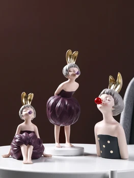 Nordic fata cu Bule figurină de iepure fete Rasina de Artizanat camera de zi de decorare caracter miniatură birou acasă decorare dotari