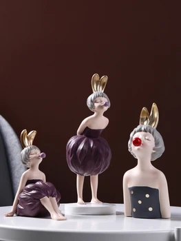 Nordic fata cu Bule figurină de iepure fete Rasina de Artizanat camera de zi de decorare caracter miniatură birou acasă decorare dotari