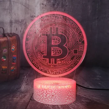 Joc Bitcoin 3D LED Vizual Lumini de Noapte pentru Copii USB Lampă de Masă pat de Dormit Noaptea lumina de Ziua de Crăciun lampa Decor Acasă