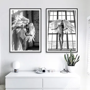 Aripă De Înger Canvas Postere Si Printuri De Arta De Perete Panza Pictura Alb-Negru Imagini De Perete Pentru Camera De Zi Nordic Decor Acasă