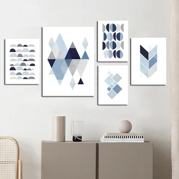 Abstract, Albastru Formă Geometrică De Artă De Epocă Imprimare Poster Minimalist Modern Arta De Perete Imagine Nordic Decor Acasă Tablou Fara Rama