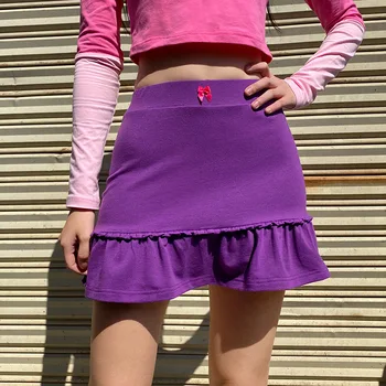 Casual E-fată Înaltă Waisted Fusta a-Line Mini de Vară Stil Preppy Skinny, Fuste Scurte Femei Volane Mov Y2K Drăguț Streetwear
