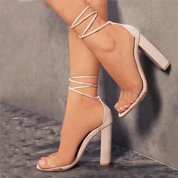 Femei Sexy Sandale Cu Toc De Sex Feminin Glezna Curea Sandale Gladiator De Vară 2020 Doamna Bretele Transparente Pantofi De Partid Mare Dimensiunea 43