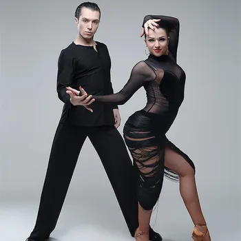 Ciucure negru latino rochii de dans Femei latino rochie de dans latino, dans modern, costume de dans salsa, rumba, tango