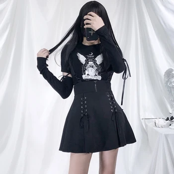 Moda Harajuku Negru Fusta Mini Femei Gothic Lolita Drăguț Bandaj Scurt O Linie Fusta Fete Vintage Punk Cosplay Suspensor Fusta